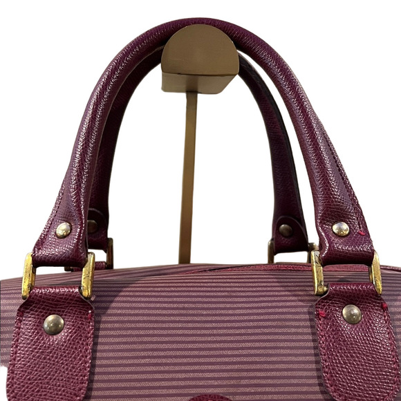 Yves Saint Laurent Burgundy Textured Satchel Boston Bag with Gold Hardware - Picture 6 of 14
